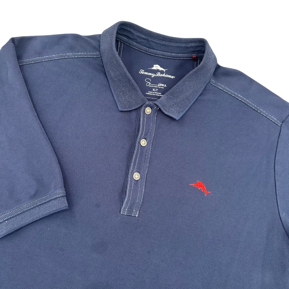 Tommy Bahama Emfielder Mens XLT Supima Cotton Polo Shirt Navy‎ Short Sleeve FLAW
